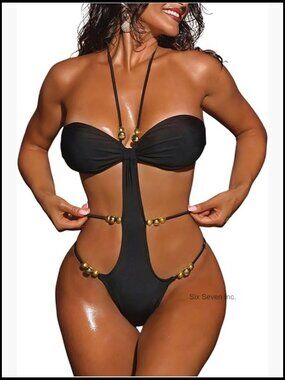 Halter Neck Cutout One Piece Swimsuit Backless Cheeky Monokini Bathing Suit